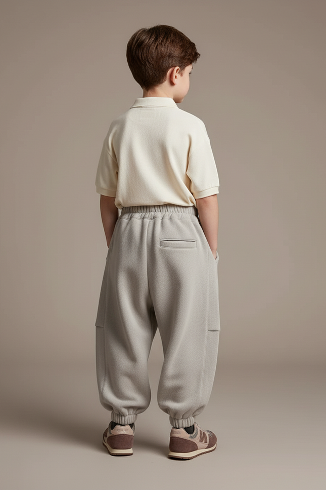 Pantalon Baggy Gris Ample Molletonné Épais Enfant - vue 2
