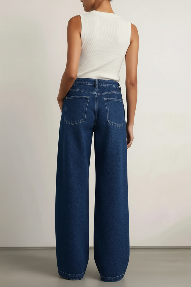 Pantalon Baggy Denim Bleu Marine Large Couture Apparente Femme - Jean - vue 2