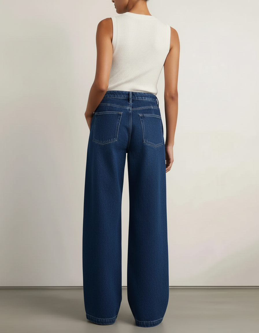 Pantalon Baggy Denim Bleu Marine Large Couture Apparente Femme - Jean - vue 2