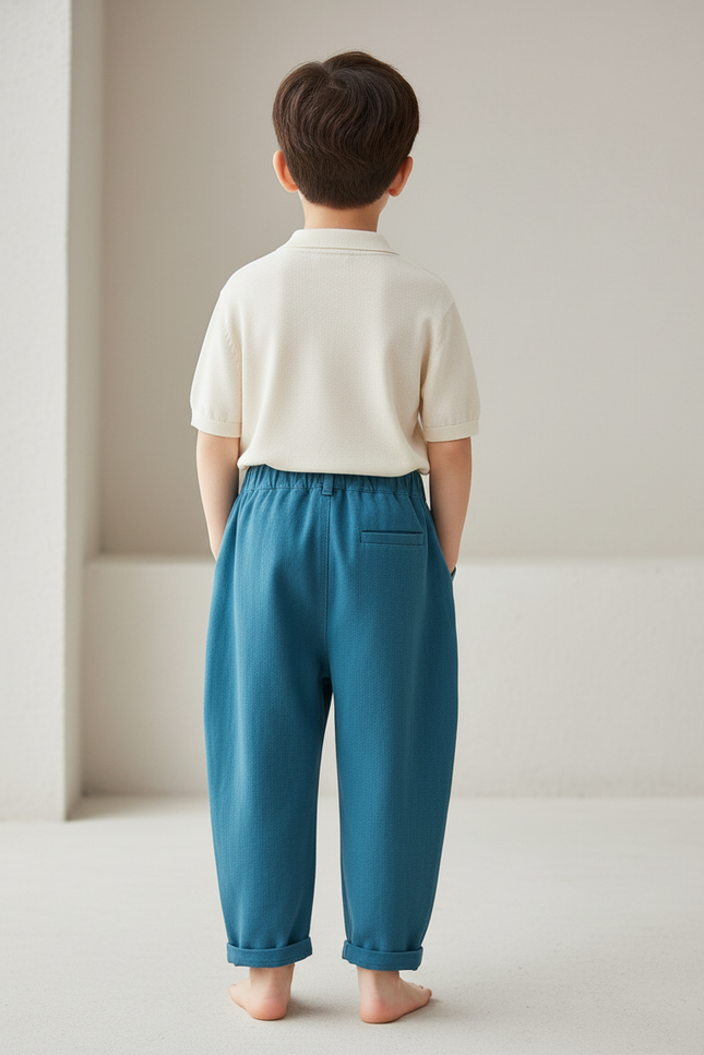 Pantalon Baggy Bleu Coton Ample Décontracté Enfant - vue 2