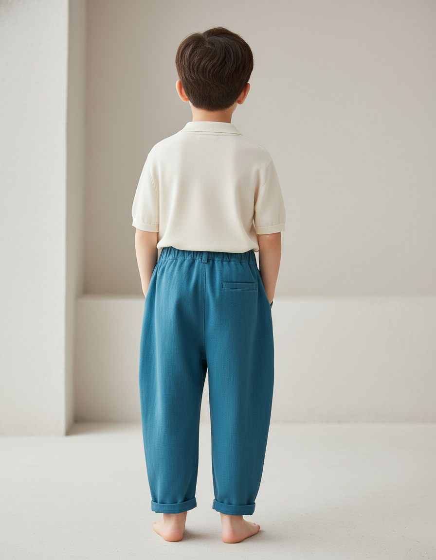 Pantalon Baggy Bleu Coton Ample Décontracté Enfant - vue 2