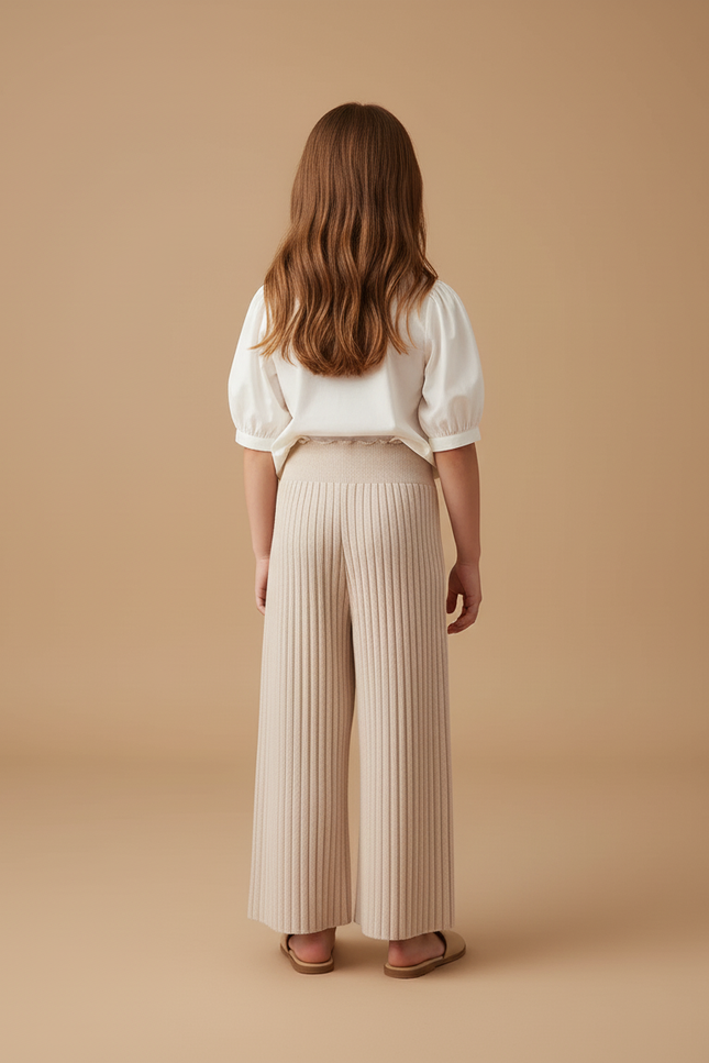 Pantalon Baggy Beige Côtelé Tricoté Ample Fille - Maille - vue 2