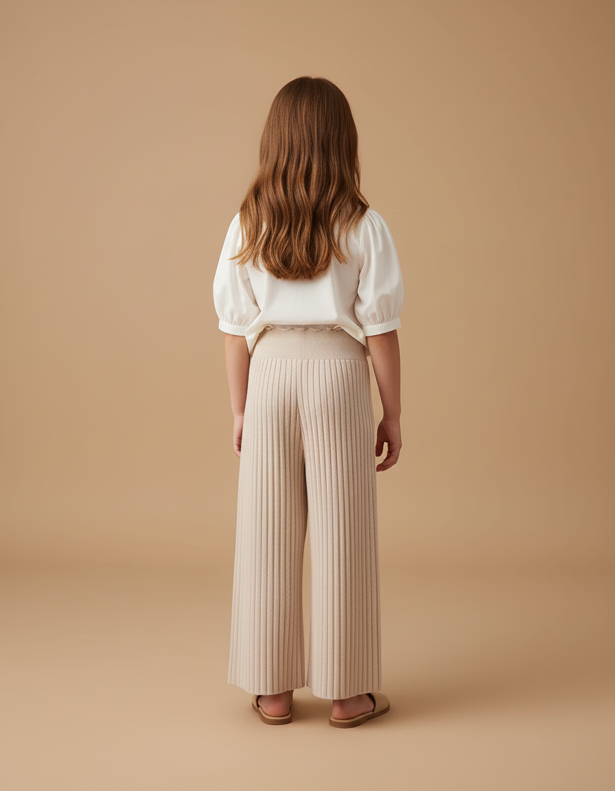 Pantalon Baggy Beige Côtelé Tricoté Ample Fille - Maille - vue 2