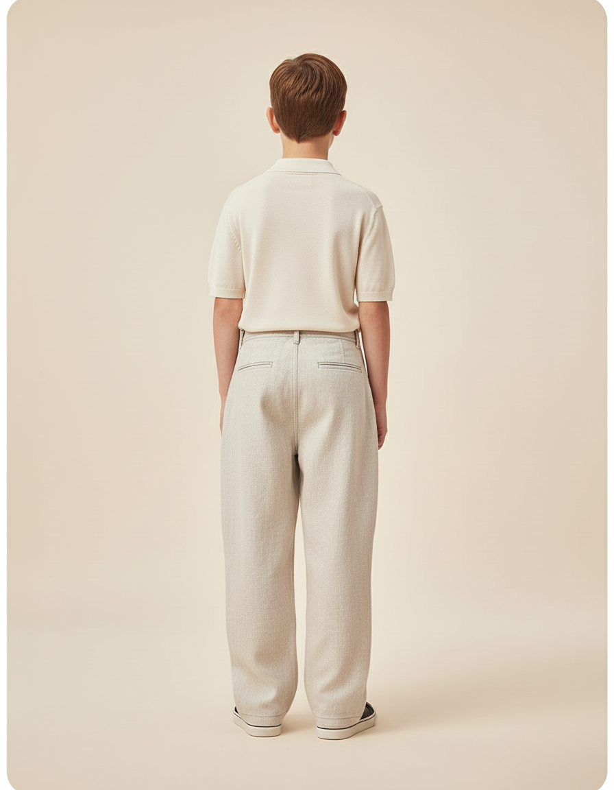 Pantalon Baggy Beige Lin Plissé Décontracté Garçon - vue 2