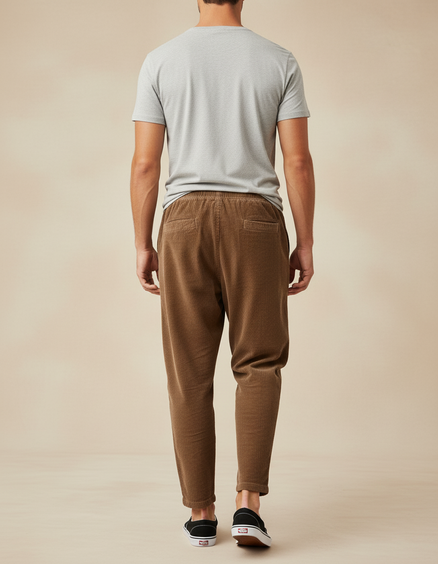 Pantalon Baggy Marron Côtelé Ample Décontracté Homme - Cordé - vue 2