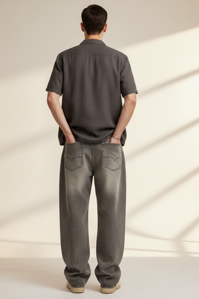 Pantalon Baggy Denim Gris Délavé Ample Homme - Jean - vue 2