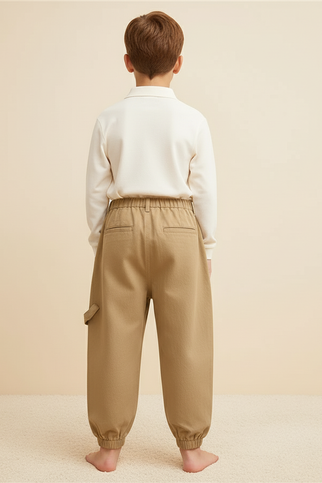 Pantalon Baggy Beige Ample Plissé Confortable Enfant - Toile - vue 2