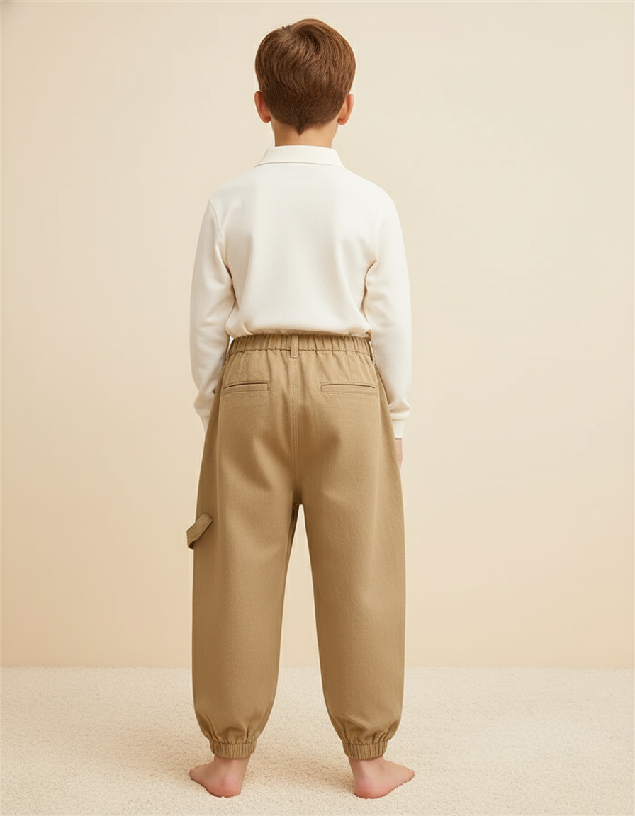 Pantalon Baggy Beige Ample Plissé Confortable Enfant - Toile - vue 2