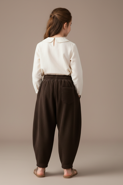 Pantalon Baggy Marron Côtelé Ample Élastique Confortable - Cordé - vue 2