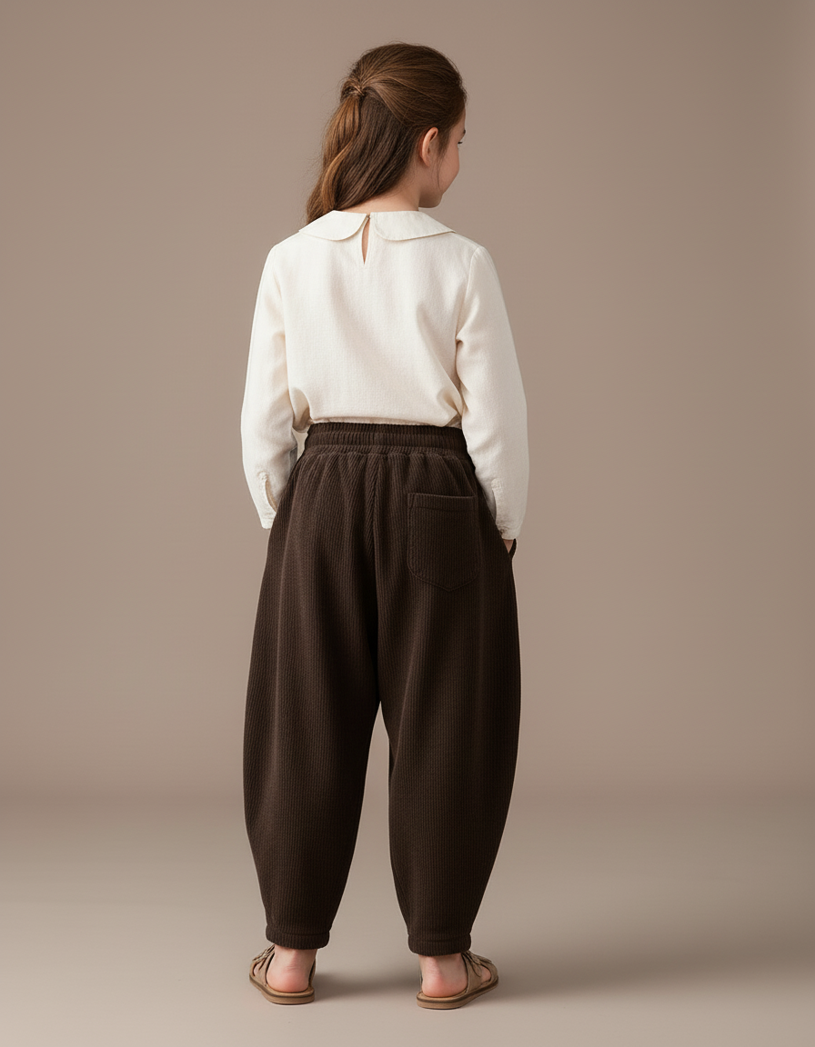 Pantalon Baggy Marron Côtelé Ample Élastique Confortable - Cordé - vue 2