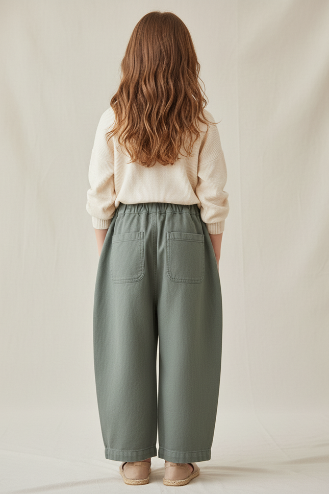 Pantalon Baggy Vert Kaki Coton Ample Décontracté Fille - vue 2