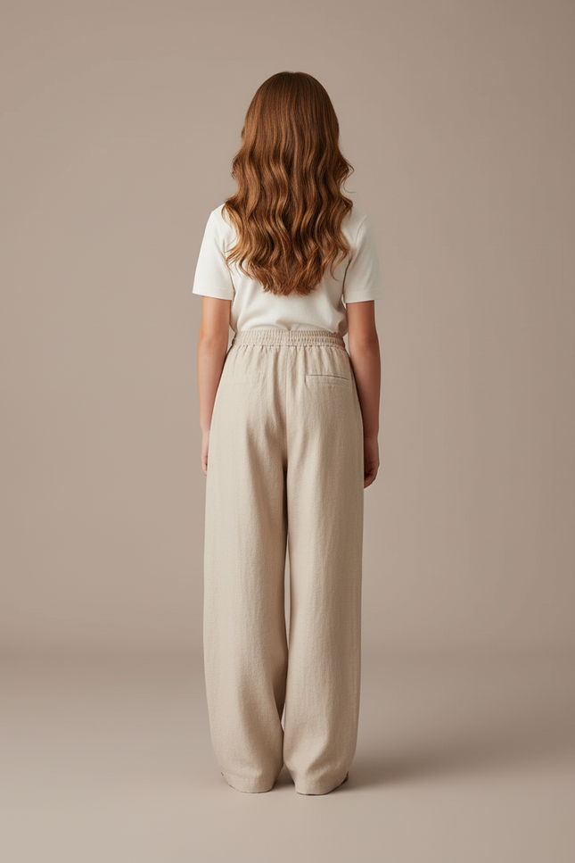 Pantalon Baggy Beige Ample Lin Cordon Fille - vue 2