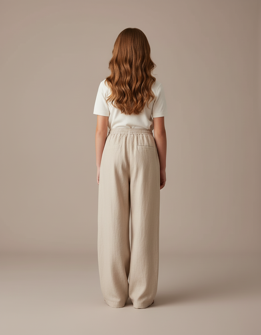 Pantalon Baggy Beige Ample Lin Cordon Fille - vue 2
