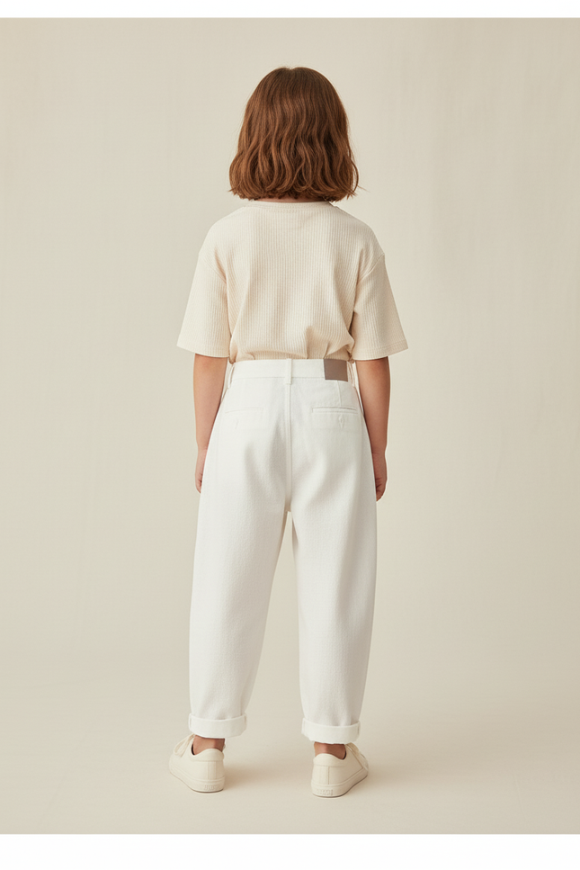Pantalon Baggy Blanc Casse Ample Coton Enfant - Beige - vue 2