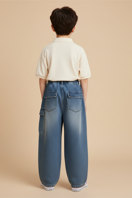 Pantalon Baggy Garçon Bleu Cargo - Jean - vue 2