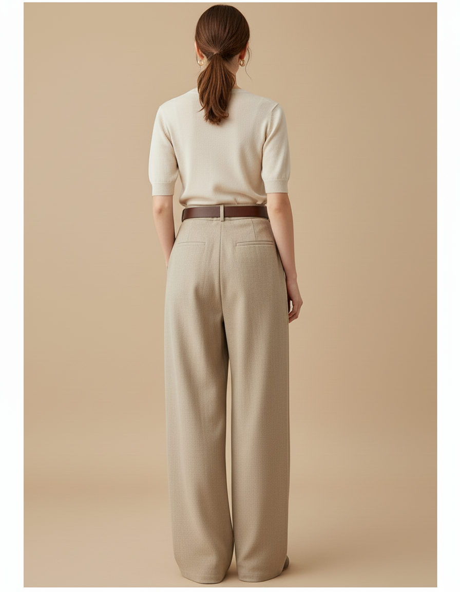 Pantalon Baggy Beige Ample Taille Haute Femme - Tweed - vue 2