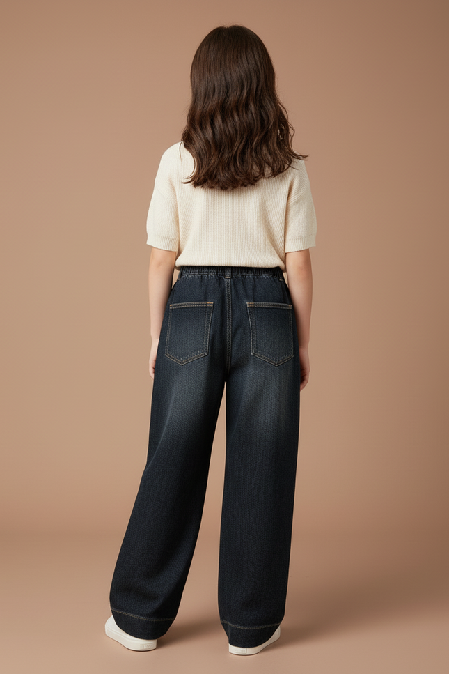 Pantalon Baggy Denim Bleu Large Ample Fille - Marine Jean - vue 2