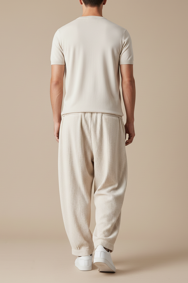Pantalon Baggy Beige Côtelé Ample Décontracté Homme - Cordé - vue 2