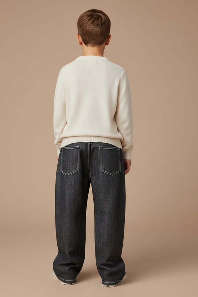 Pantalon Baggy Gris Brodé Lion Ample Enfant - Jean - vue 2