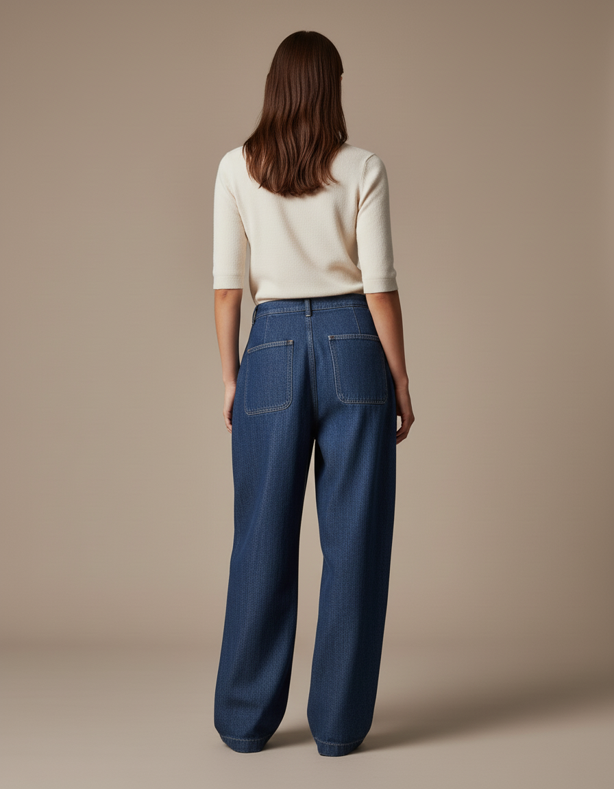 Pantalon Baggy Denim Plissé Large Bleu Décontracté - Jean - vue 2