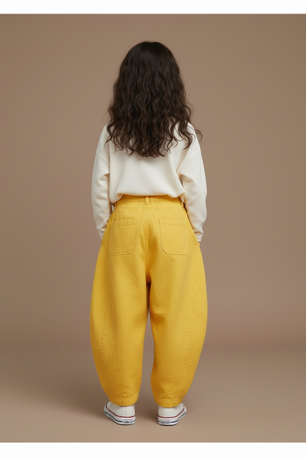 Pantalon Baggy Jaune Ample Plissé Confortable Enfant - Coton - vue 2