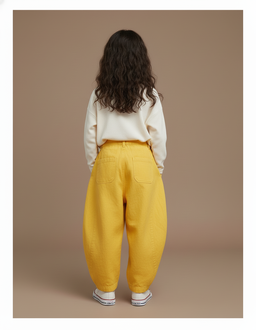 Pantalon Baggy Jaune Ample Plissé Confortable Enfant - Coton - vue 2