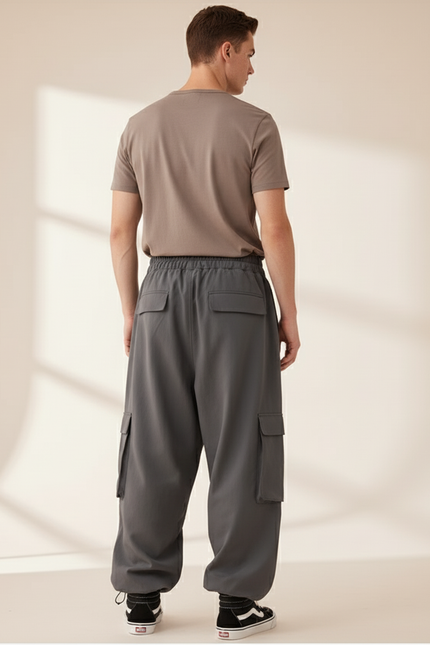 Pantalon Baggy Gris Cargo Ample Unisexe Sportif - Polyester - vue 2