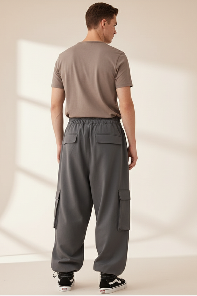Pantalon Baggy Gris Cargo Ample Unisexe Sportif - Polyester - vue 2