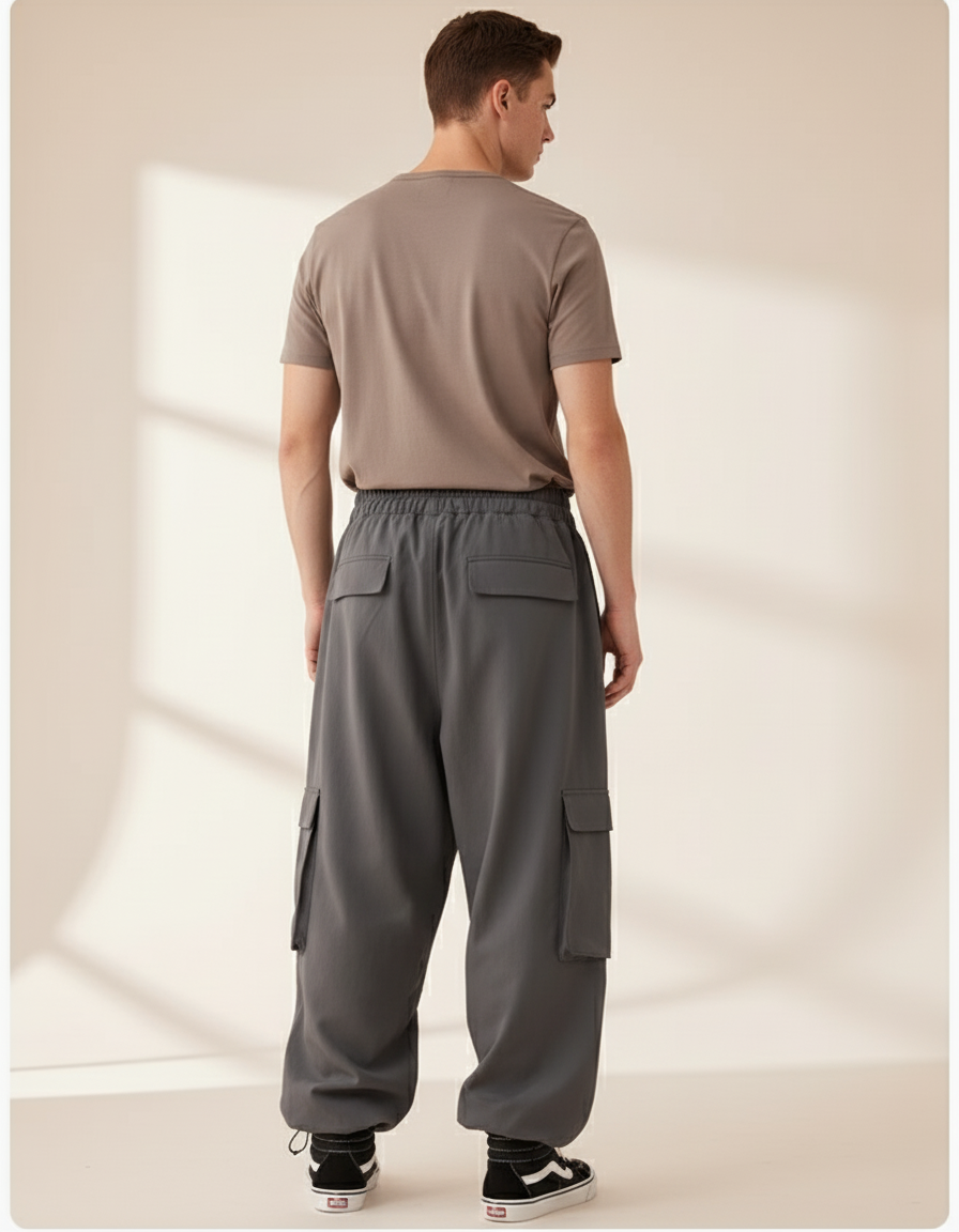 Pantalon Baggy Gris Cargo Ample Unisexe Sportif - Polyester - vue 2