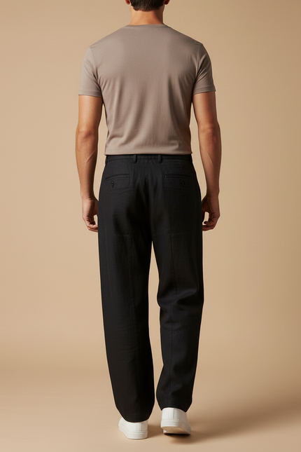 Pantalon Baggy Noir Ample Lin Décontracté Homme - vue 2