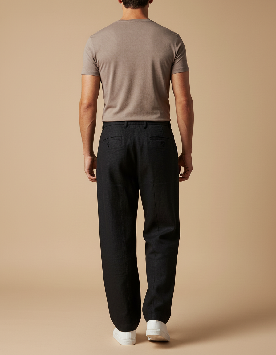 Pantalon Baggy Noir Ample Lin Décontracté Homme - vue 2