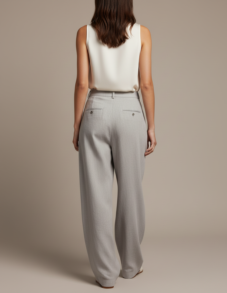 Pantalon Baggy Gris Plissé Ample Décontracté Fluide - Laine - vue 2