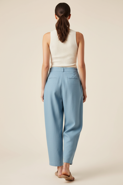Pantalon Baggy Bleu Ciel Plissé Ample Décontracté Femme - Lin - vue 2