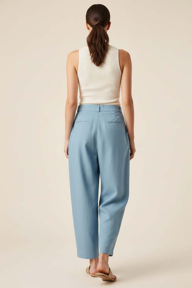 Pantalon Baggy Bleu Ciel Plissé Ample Décontracté Femme - Lin - vue 2