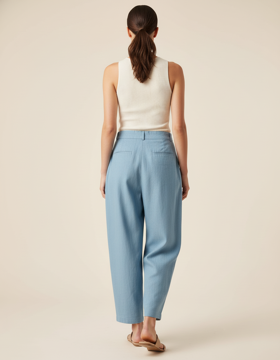 Pantalon Baggy Bleu Ciel Plissé Ample Décontracté Femme - Lin - vue 2
