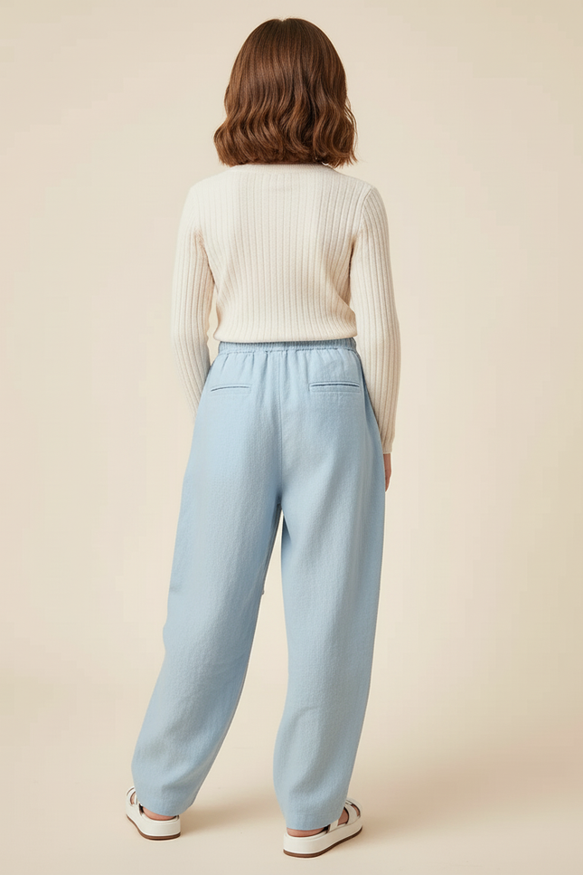 Pantalon Baggy Bleu Clair Ample Coton Décontracté Fille - Lin - vue 2