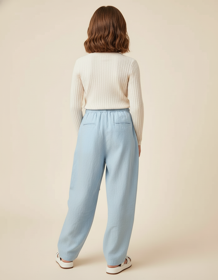Pantalon Baggy Bleu Clair Ample Coton Décontracté Fille - Lin - vue 2