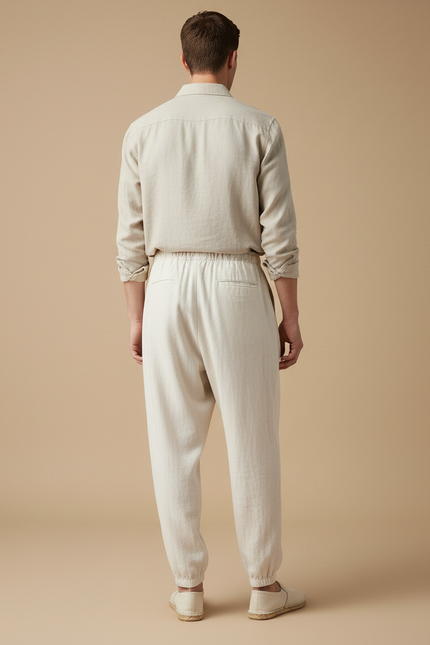 Pantalon Baggy Lin Beige Ample Cordon Homme - vue 2
