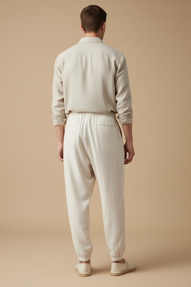 Pantalon Baggy Lin Beige Ample Cordon Homme - vue 2