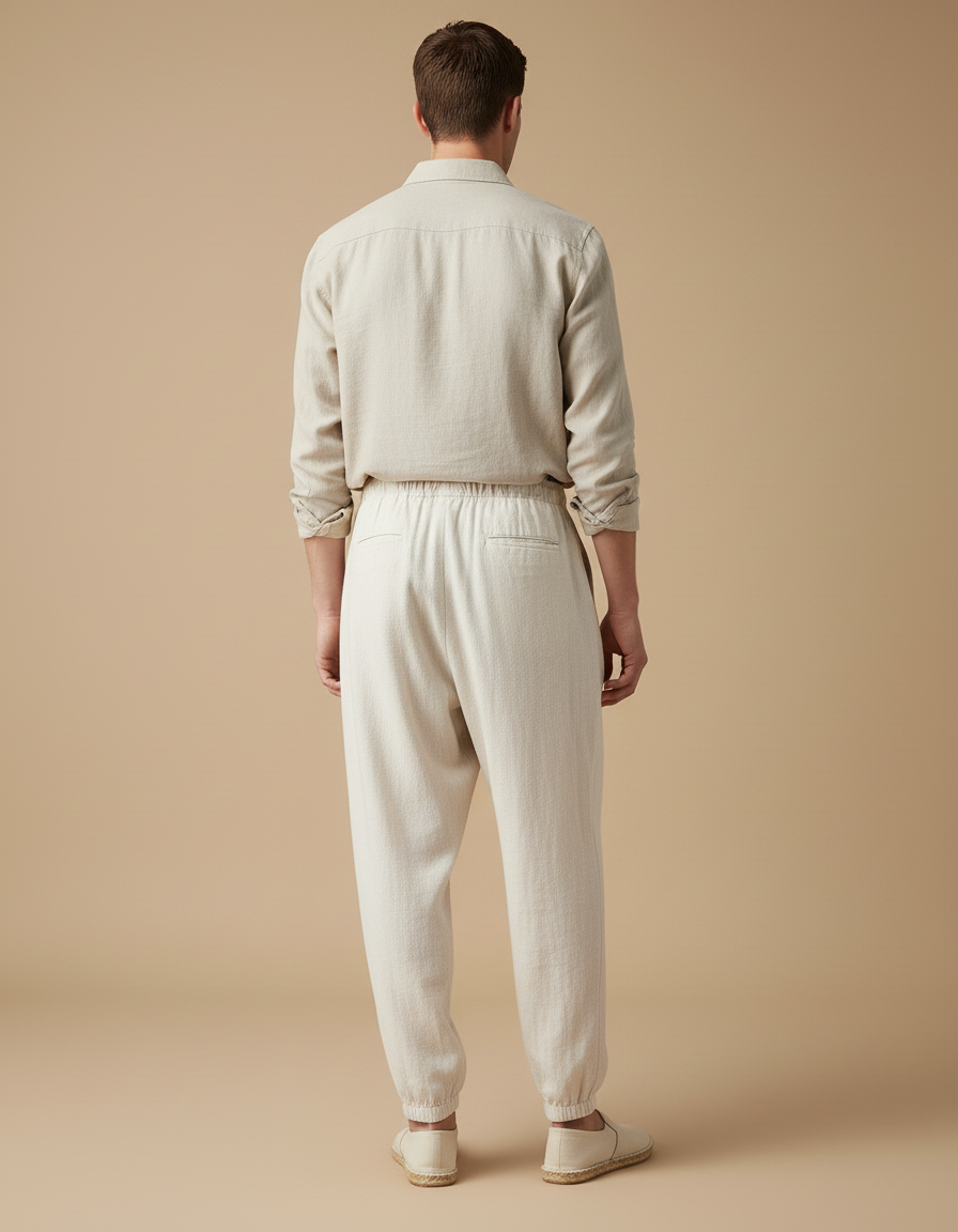 Pantalon Baggy Lin Beige Ample Cordon Homme - vue 2