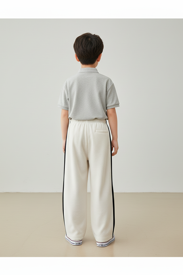 Pantalon Baggy Crème Rayures Noir Ample Garçon - Beige Molleton - vue 2