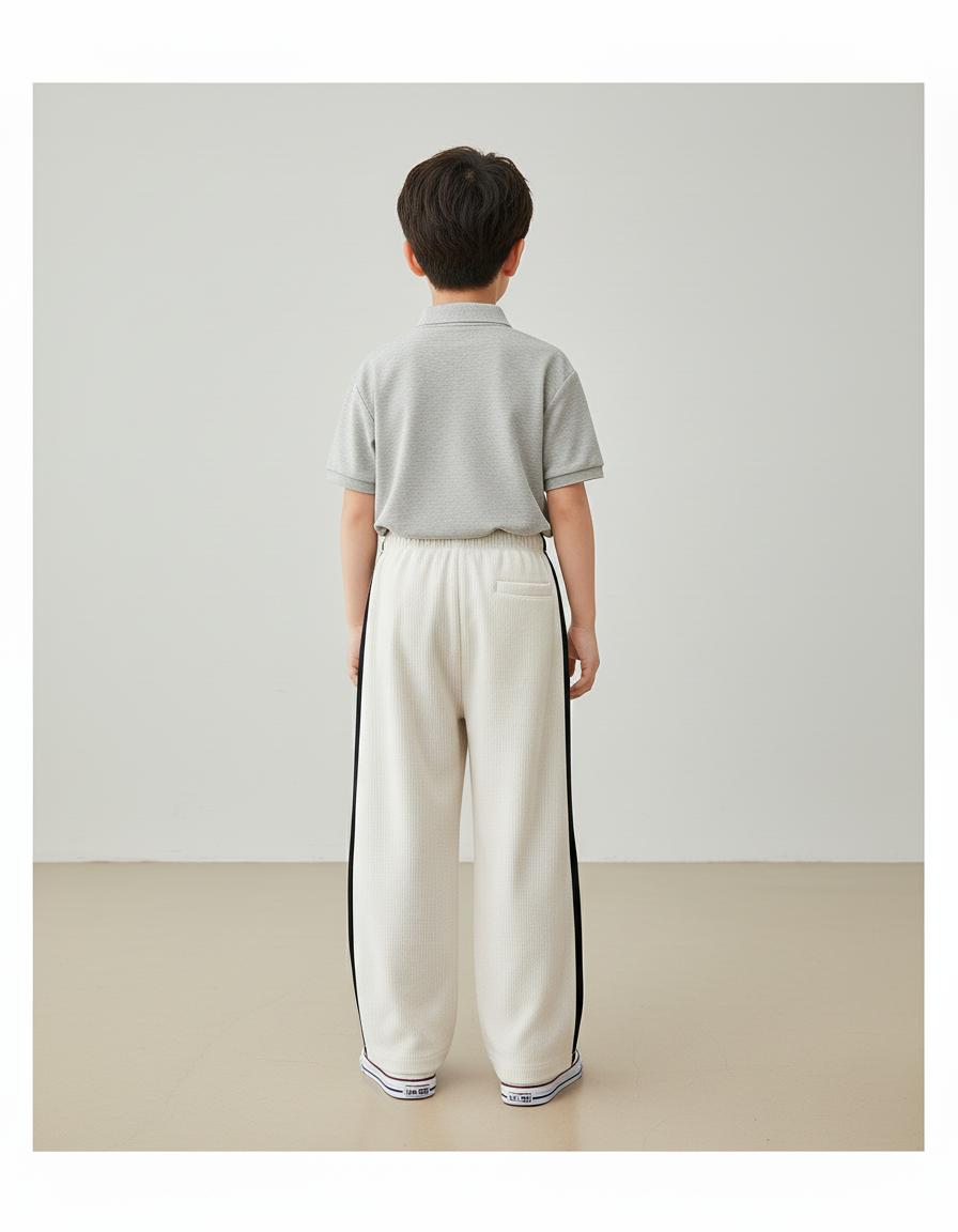 Pantalon Baggy Crème Rayures Noir Ample Garçon - Beige Molleton - vue 2