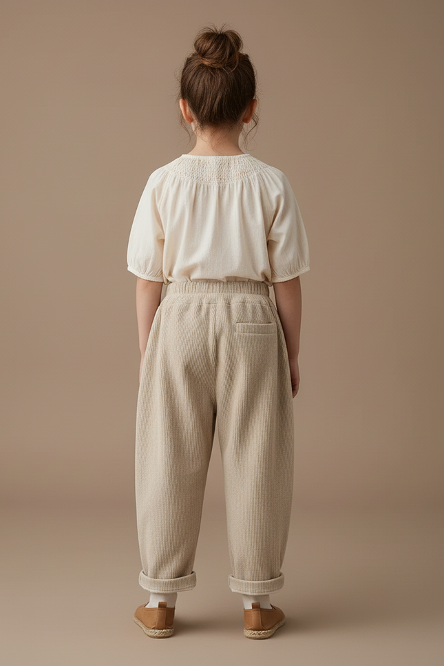 Pantalon Baggy Beige Côtelé Ample Décontracté Enfant Doux - Cordé - vue 2
