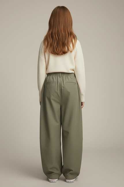 Pantalon Baggy Vert Olive Ample Nylon Décontracté - Kaki Polyester - vue 2
