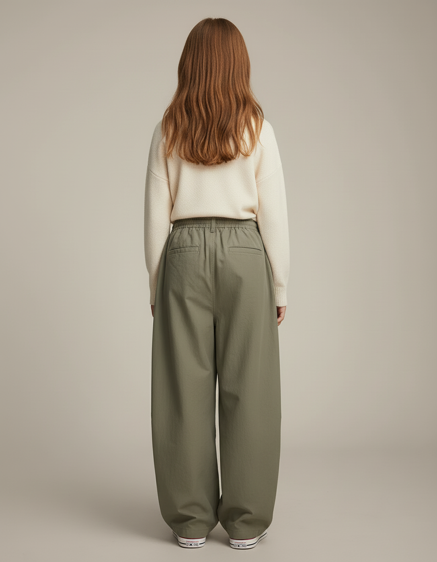 Pantalon Baggy Vert Olive Ample Nylon Décontracté - Kaki Polyester - vue 2