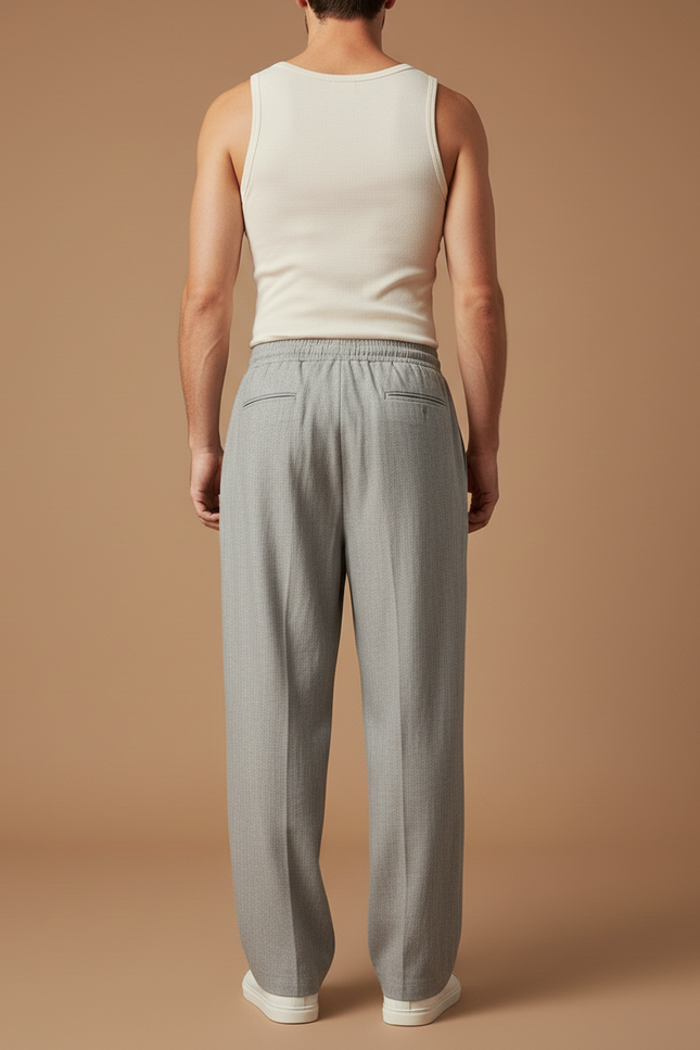Pantalon Baggy Gris Plissé Ample Décontracté Cordon Homme - Gabardine - vue 2