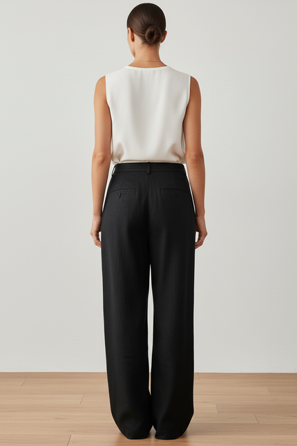 Pantalon Baggy Noir Lin Ample Plissé Fluide - vue 2