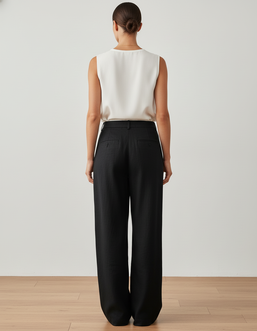Pantalon Baggy Noir Lin Ample Plissé Fluide - vue 2