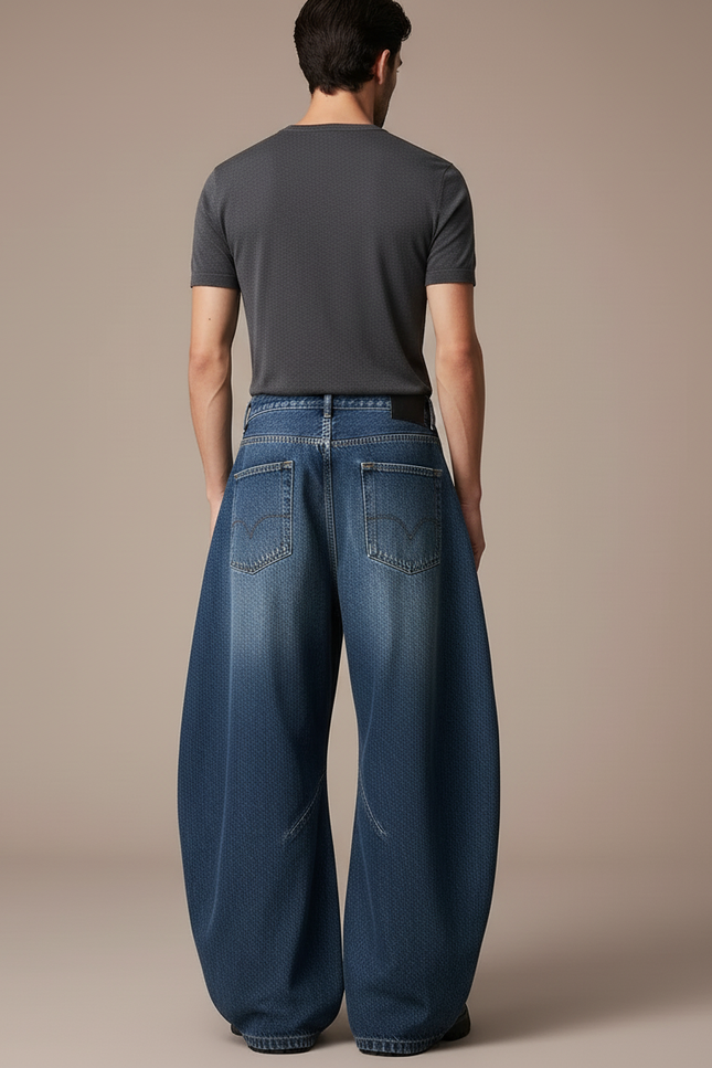 Pantalon Baggy Bleu Jean Ample Délavé Homme - vue 2