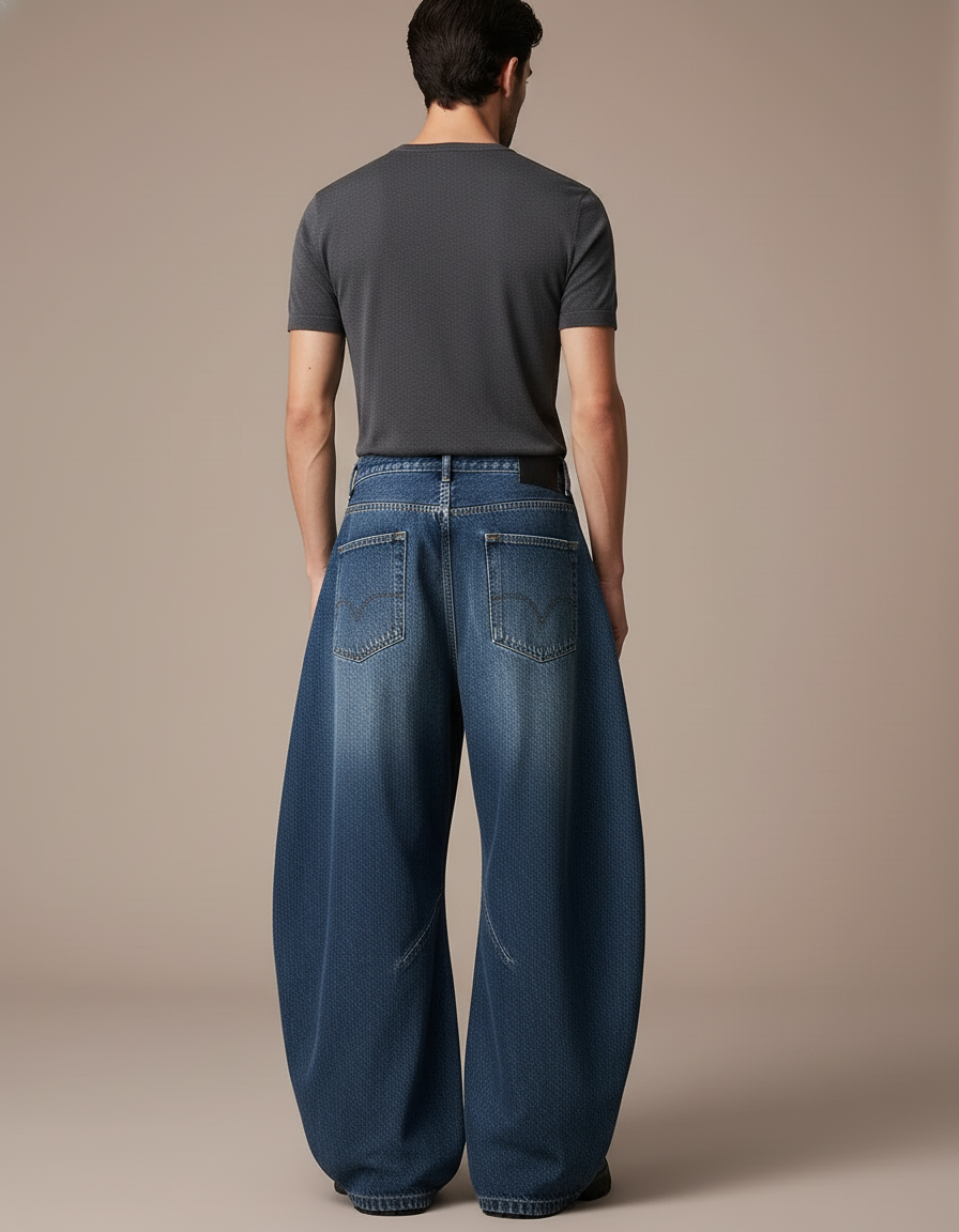 Pantalon Baggy Bleu Jean Ample Délavé Homme - vue 2